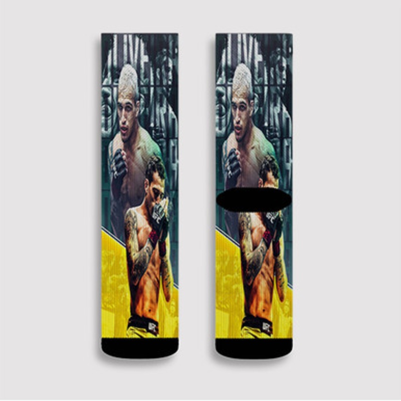 Pastele Charles Oliveira UFC Custom Socks Sublimation Awesome Printed Sports Elite Socks Polyester Cushioned Bottoms Gym Gymnastic Running Yoga School Skatebording Basketball Spandex