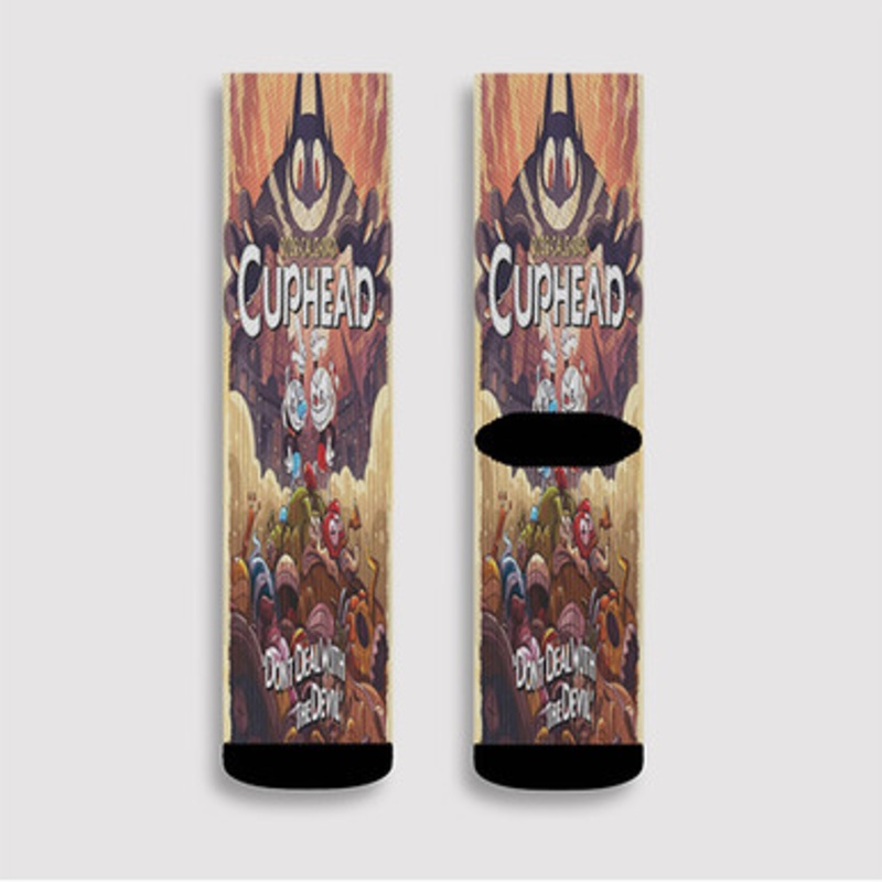 Pastele Cuphead Dont Deal With Devil Custom Socks Sublimation Awesome Printed Sports Elite Socks Polyester Cushioned Bottoms Gym Gymnastic Running Yoga School Skatebording Basketball Spandex