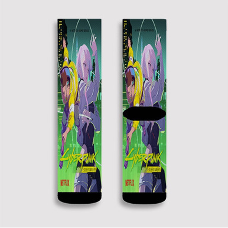 Pastele Cyberpunk Edgerunners Custom Socks Sublimation Awesome Printed Sports Elite Socks Polyester Cushioned Bottoms Gym Gymnastic Running Yoga School Skatebording Basketball Spandex