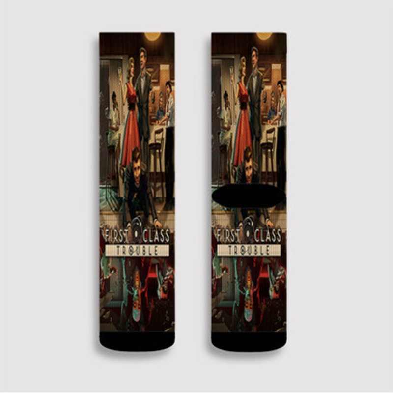 Pastele First Class Trouble Custom Socks Sublimation Awesome Printed Sports Elite Socks Polyester Cushioned Bottoms Gym Gymnastic Running Yoga School Skatebording Basketball Spandex
