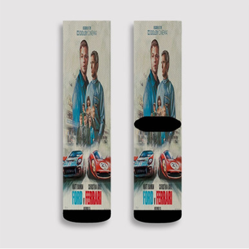 Pastele Ford V Ferrari Custom Socks Sublimation Awesome Printed Sports Elite Socks Polyester Cushioned Bottoms Gym Gymnastic Running Yoga School Skatebording Basketball Spandex