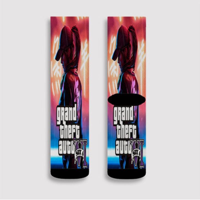 Pastele Grand Theft Auto VI Custom Socks Sublimation Awesome Printed Sports Elite Socks Polyester Cushioned Bottoms Gym Gymnastic Running Yoga School Skatebording Basketball Spandex