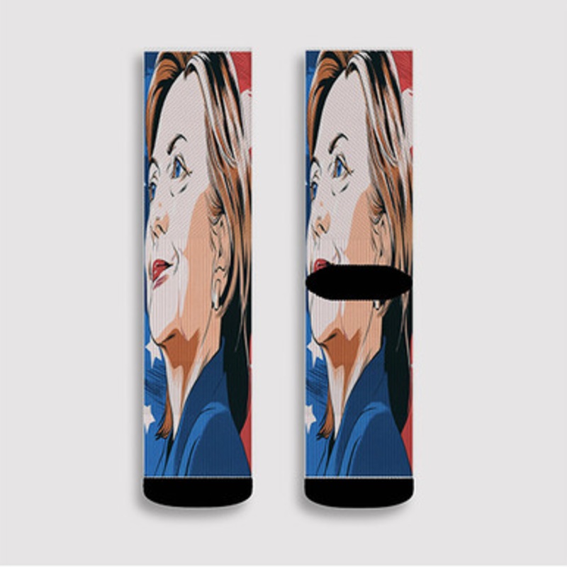 Pastele Hillary Clinton Poster Custom Socks Sublimation Awesome Printed Sports Elite Socks Polyester Cushioned Bottoms Gym Gymnastic Running Yoga School Skatebording Basketball Spandex