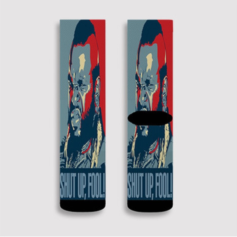 Pastele Mr T Shut Up Fool Custom Socks Sublimation Awesome Printed Sports Elite Socks Polyester Cushioned Bottoms Gym Gymnastic Running Yoga School Skatebording Basketball Spandex