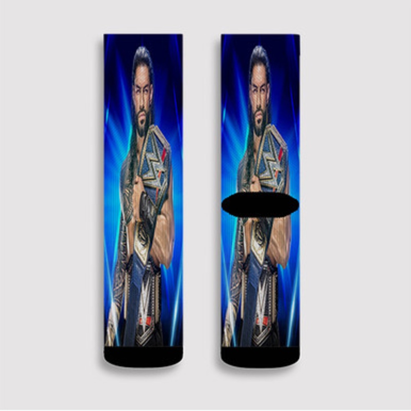 Pastele Roman Reigns WWE Wrestle Mania Custom Socks Sublimation Awesome Printed Sports Elite Socks Polyester Cushioned Bottoms Gym Gymnastic Running Yoga School Skatebording Basketball Spandex