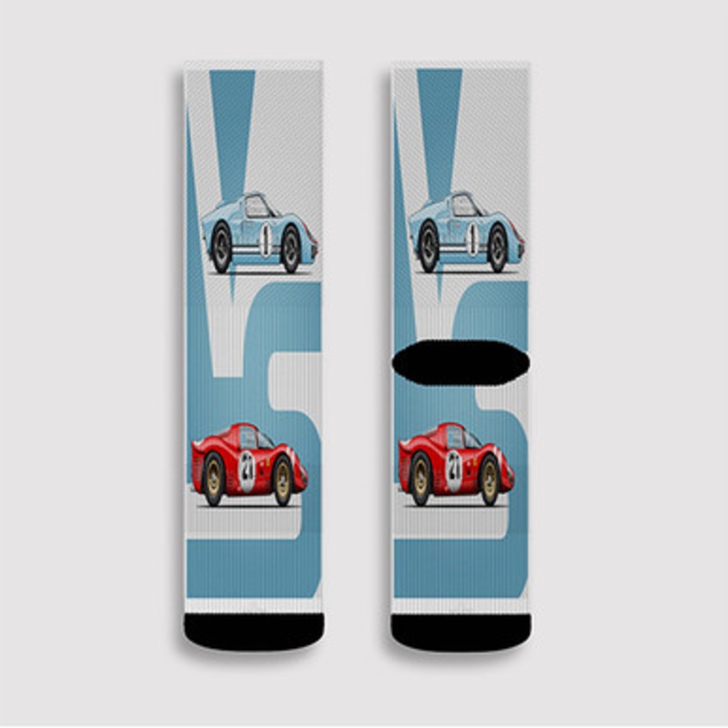 Pastele Ford V Ferrari Art Custom Socks Sublimation Awesome Printed Sports Elite Socks Polyester Cushioned Bottoms Gym Gymnastic Running Yoga School Skatebording Basketball Spandex