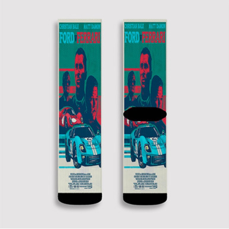 Pastele Ford V Ferrari Movie Custom Socks Sublimation Awesome Printed Sports Elite Socks Polyester Cushioned Bottoms Gym Gymnastic Running Yoga School Skatebording Basketball Spandex