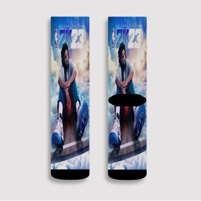 Pastele J Cole NBA 2k23 Custom Socks Sublimation Awesome Printed Sports Elite Socks Polyester Cushioned Bottoms Gym Gymnastic Running Yoga School Skatebording Basketball Spandex
