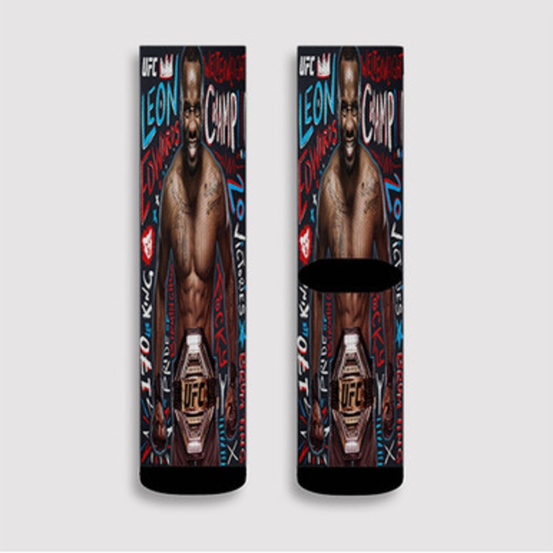 Pastele Leon Edwards Custom Socks Sublimation Awesome Printed Sports Elite Socks Polyester Cushioned Bottoms Gym Gymnastic Running Yoga School Skatebording Basketball Spandex