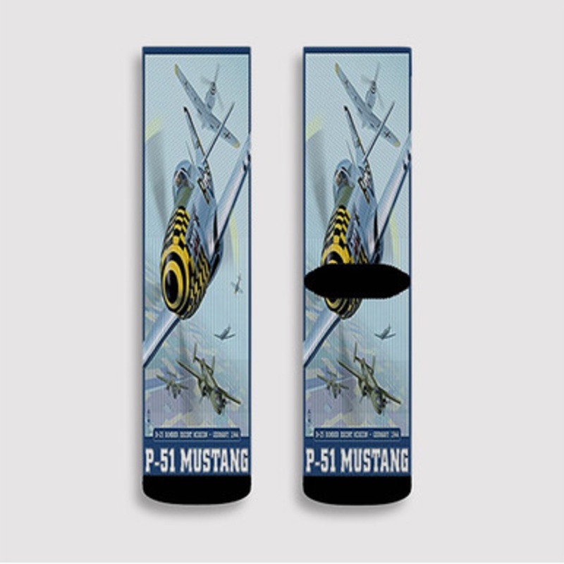 Pastele P51 Mustang 1944 Custom Socks Sublimation Awesome Printed Sports Elite Socks Polyester Cushioned Bottoms Gym Gymnastic Running Yoga School Skatebording Basketball Spandex
