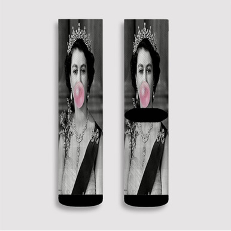 Pastele Queen Elizabeth II Bubble Gum Custom Socks Sublimation Awesome Printed Sports Elite Socks Polyester Cushioned Bottoms Gym Gymnastic Running Yoga School Skatebording Basketball Spandex