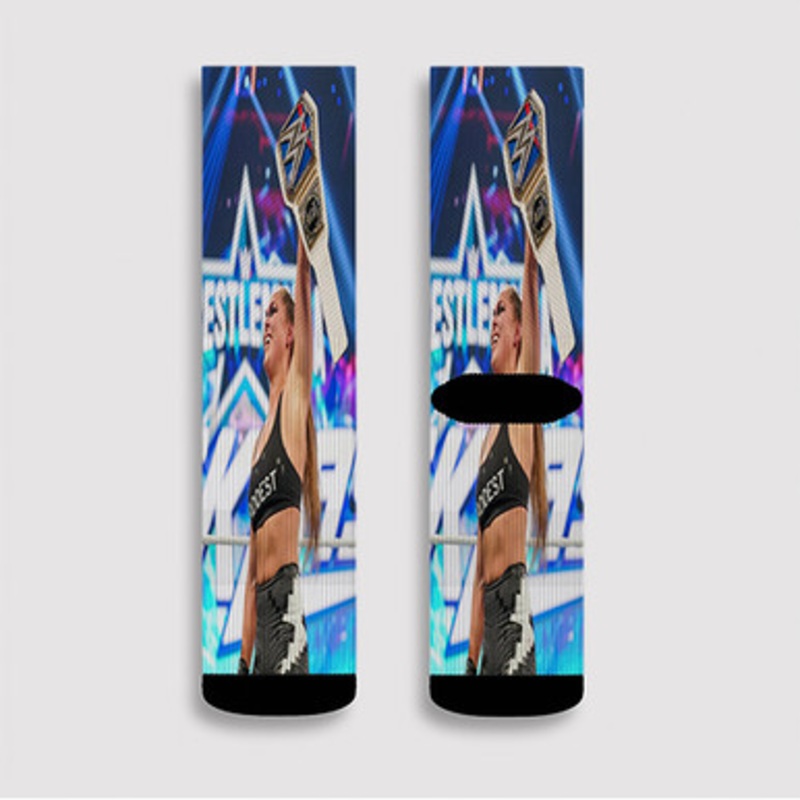 Pastele Ronda Rousey WWE Wrestle Mania Champion jpeg Custom Socks Sublimation Awesome Printed Sports Elite Socks Polyester Cushioned Bottoms Gym Gymnastic Running Yoga School Skatebording Basketball Spandex