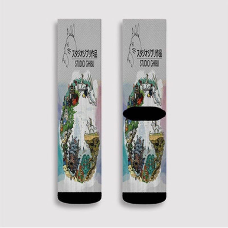Pastele Studio Ghibli Poster Custom Socks Sublimation Awesome Printed Sports Elite Socks Polyester Cushioned Bottoms Gym Gymnastic Running Yoga School Skatebording Basketball Spandex