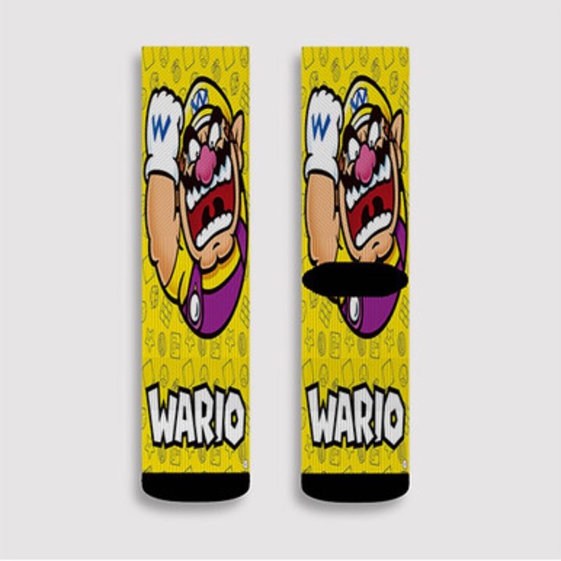 Pastele Wario Super Mario Bros Nintendo Custom Socks Sublimation Awesome Printed Sports Elite Socks Polyester Cushioned Bottoms Gym Gymnastic Running Yoga School Skatebording Basketball Spandex