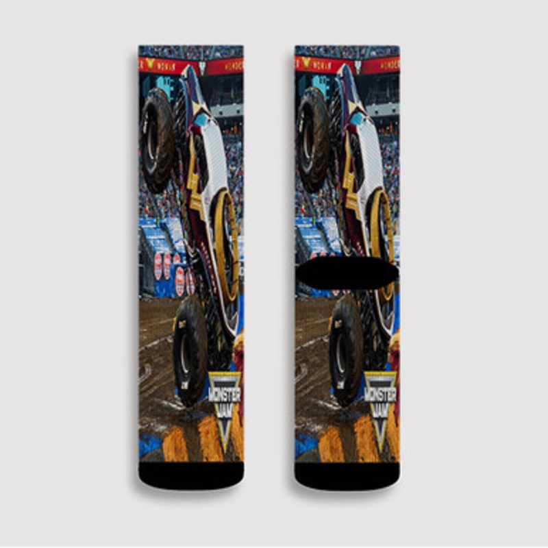Pastele Wonder Woman Monster Truck Custom Socks Sublimation Awesome Printed Sports Elite Socks Polyester Cushioned Bottoms Gym Gymnastic Running Yoga School Skatebording Basketball Spandex