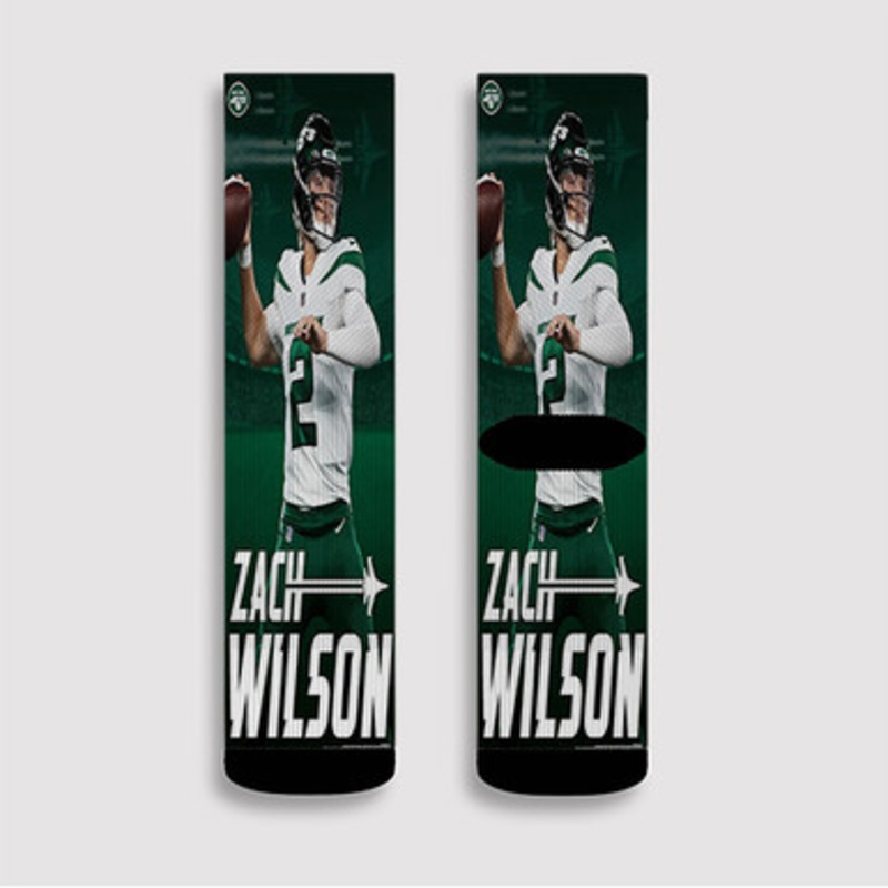 Pastele Zach Wilson New York Jets Custom Socks Sublimation Awesome Printed Sports Elite Socks Polyester Cushioned Bottoms Gym Gymnastic Running Yoga School Skatebording Basketball Spandex