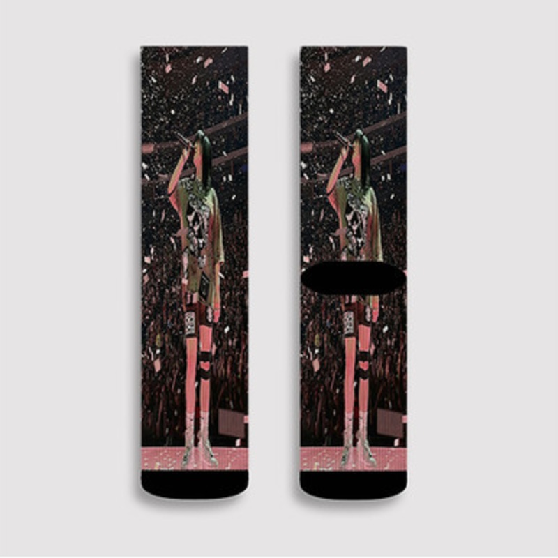 Pastele Billie Eilish Concert Custom Socks Sublimation Awesome Printed Sports Elite Socks Polyester Cushioned Bottoms Gym Gymnastic Running Yoga School Skatebording Basketball Spandex