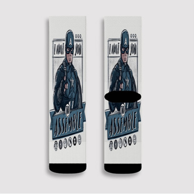 Pastele Captain America I Want You To Assemble Custom Socks Sublimation Awesome Printed Sports Elite Socks Polyester Cushioned Bottoms Gym Gymnastic Running Yoga School Skatebording Basketball Spandex
