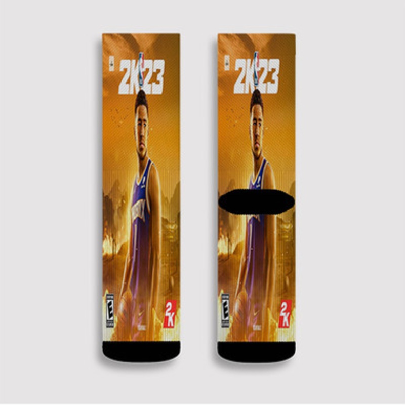Pastele Devin Booker NBA 2k23 Custom Socks Sublimation Awesome Printed Sports Elite Socks Polyester Cushioned Bottoms Gym Gymnastic Running Yoga School Skatebording Basketball Spandex