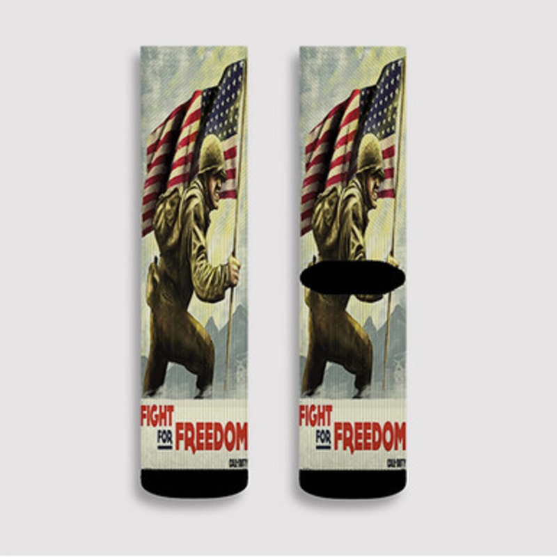 Pastele Fight For Freedom Call Of Duty WWII Custom Socks Sublimation Awesome Printed Sports Elite Socks Polyester Cushioned Bottoms Gym Gymnastic Running Yoga School Skatebording Basketball Spandex