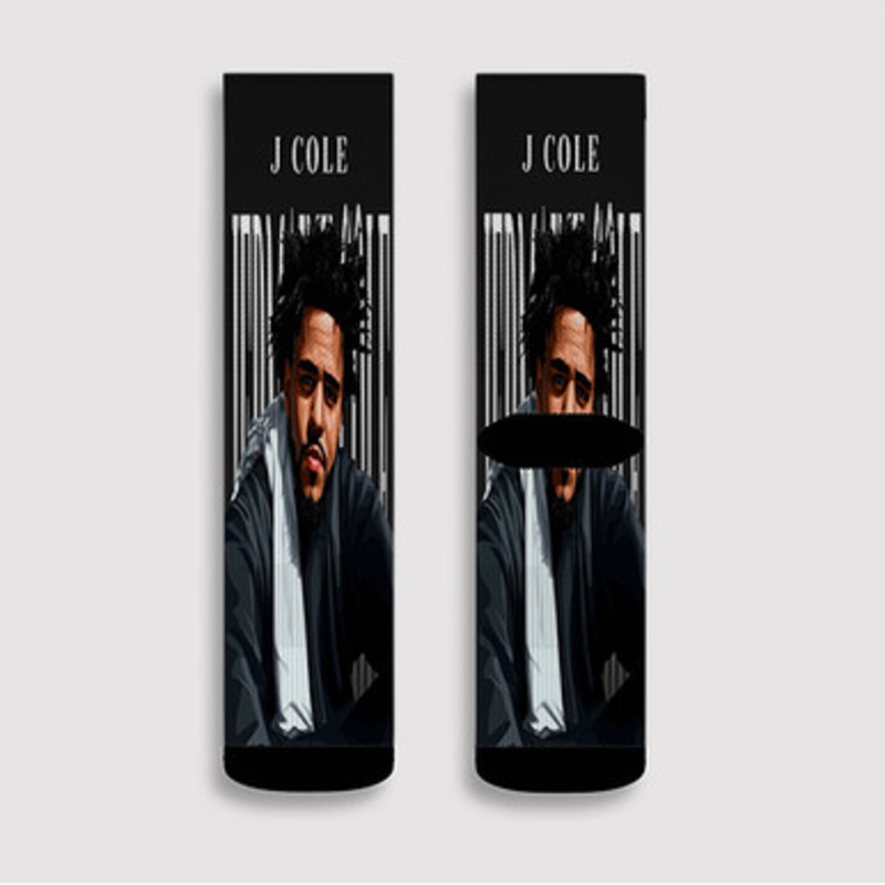Pastele J Cole Hip Hop Custom Socks Sublimation Awesome Printed Sports Elite Socks Polyester Cushioned Bottoms Gym Gymnastic Running Yoga School Skatebording Basketball Spandex