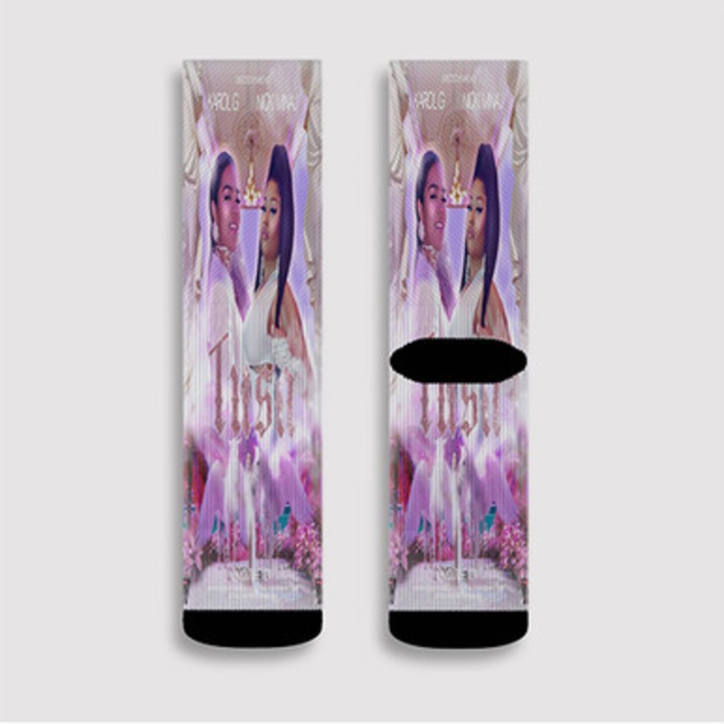 Pastele Karol G and Nicki Minaj Custom Socks Sublimation Awesome Printed Sports Elite Socks Polyester Cushioned Bottoms Gym Gymnastic Running Yoga School Skatebording Basketball Spandex