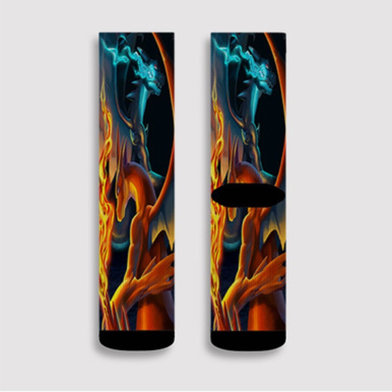 Pastele Pokemon Charizard Custom Socks Sublimation Awesome Printed Sports Elite Socks Polyester Cushioned Bottoms Gym Gymnastic Running Yoga School Skatebording Basketball Spandex