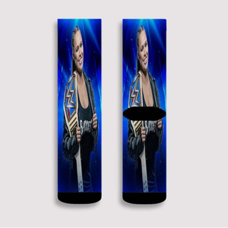 Pastele Ronda Rousey WWE Wrestle Mania Custom Socks Sublimation Awesome Printed Sports Elite Socks Polyester Cushioned Bottoms Gym Gymnastic Running Yoga School Skatebording Basketball Spandex