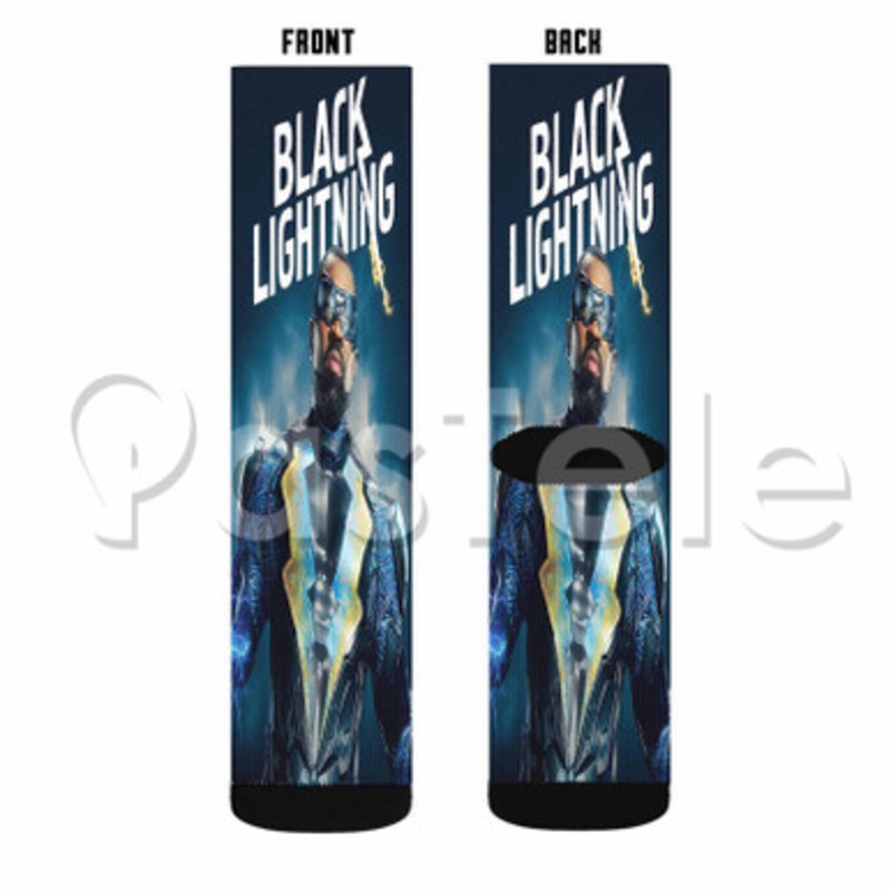 Black Lightning Custom Sublimation Personalized Printed Socks Polyester Acrylic Nylon Spandex