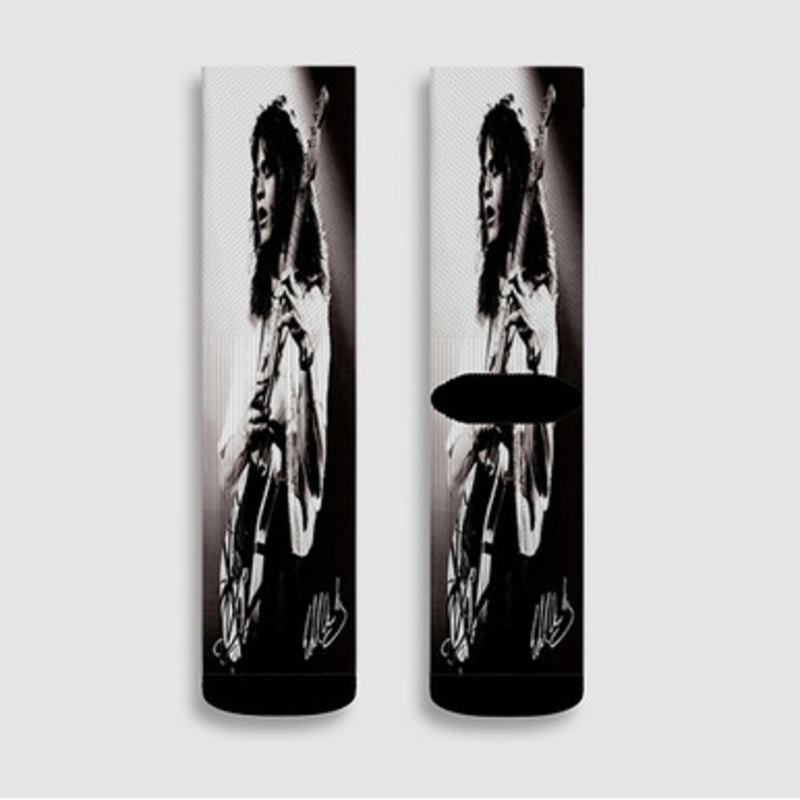 Pastele Eddie Van Halen Signed Custom Socks Sublimation Awesome Printed Sports Elite Socks Polyester Cushioned Bottoms Gym Gymnastic Running Yoga School Skatebording Basketball Spandex