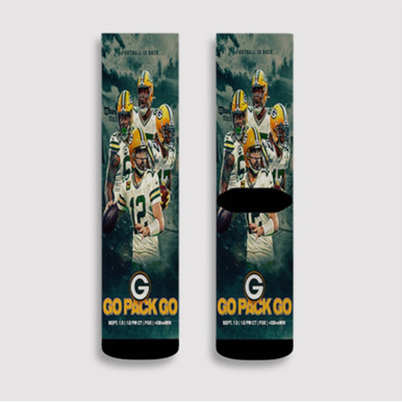 Pastele Green Bay Packers NFL 2022 Custom Socks Sublimation Awesome Printed Sports Elite Socks Polyester Cushioned Bottoms Gym Gymnastic Running Yoga School Skatebording Basketball Spandex