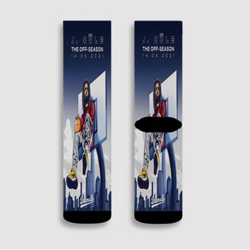 Pastele J Cole The Off Season 2 Custom Socks Sublimation Awesome Printed Sports Elite Socks Polyester Cushioned Bottoms Gym Gymnastic Running Yoga School Skatebording Basketball Spandex