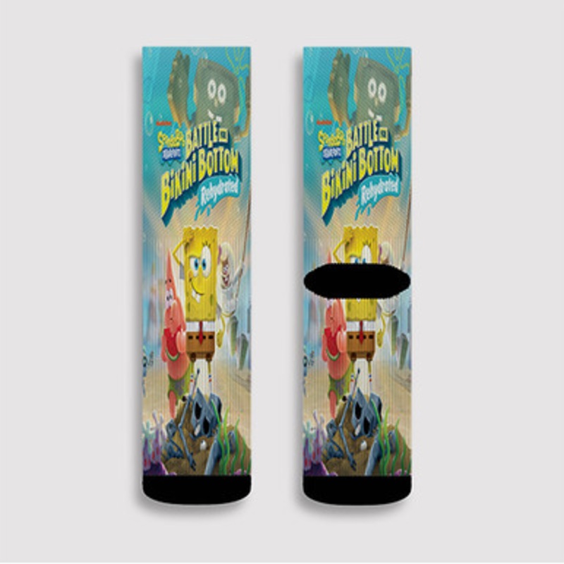 Pastele Sponge Bob Square Pants Battle for Bikini Bottom Rehydrated Custom Socks Sublimation Awesome Printed Sports Elite Socks Polyester Cushioned Bottoms Gym Gymnastic Running Yoga School Skatebording Basketball Spandex