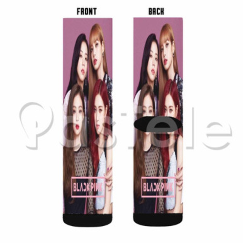 Black Pink Custom Sublimation Personalized Printed Socks Polyester Acrylic Nylon Spandex