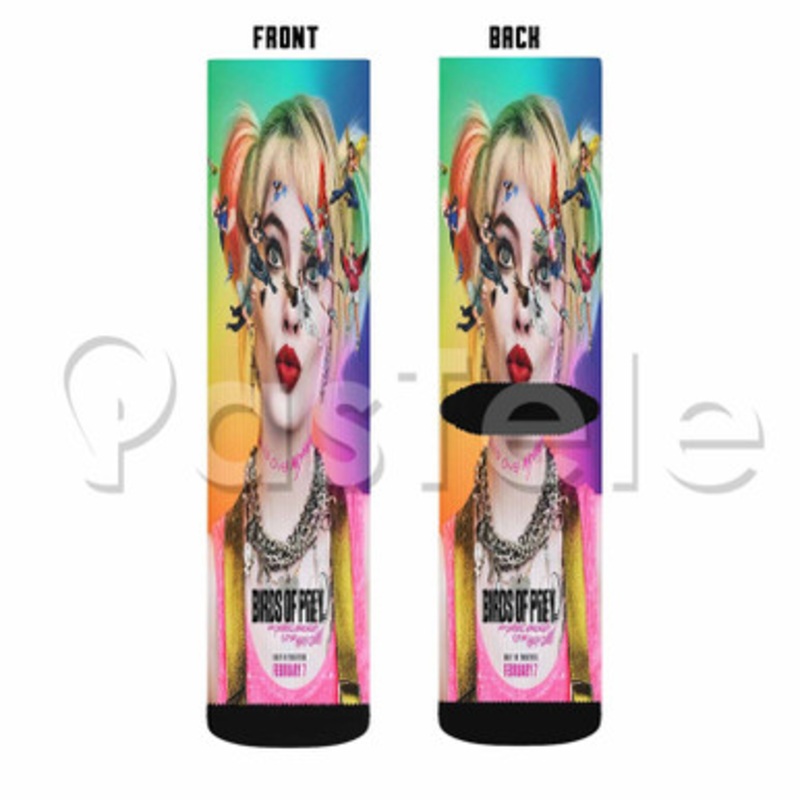 birds of prey poster harley queen Custom Sublimation Personalized Printed Socks Polyester Acrylic Nylon Spandex