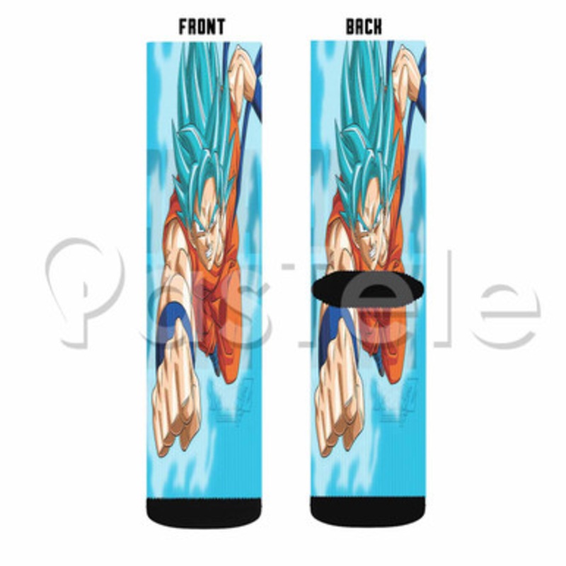 Goku Super Saiyan Blue Dragon Ball Super Custom Sublimation Printed Socks Polyester Acrylic Nylon Sp