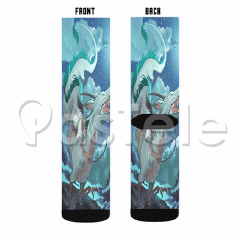 Haku and Chihiro Spirited Away Custom Sublimation Printed Socks Polyester Acrylic Nylon Spandex
