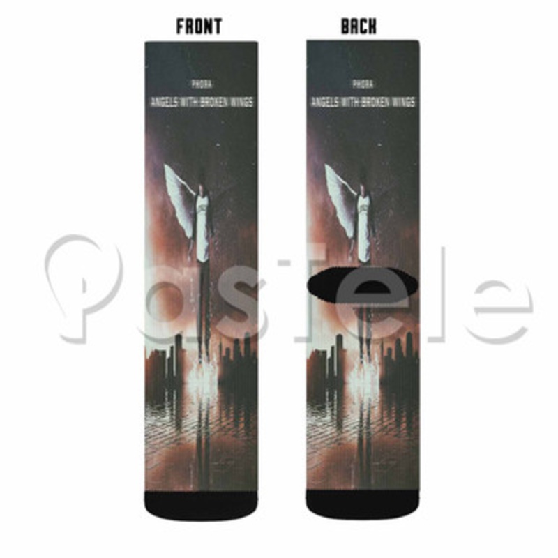 Phora Angels With Broken Wings Custom Sublimation Printed Socks Polyester Acrylic Nylon Spandex