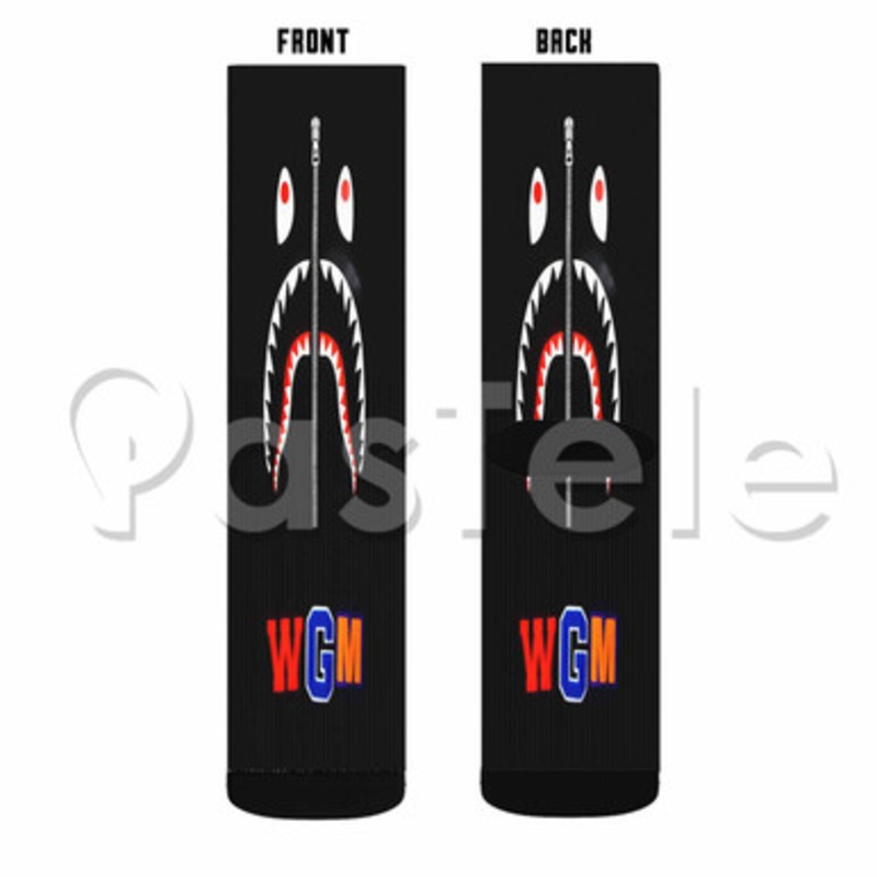 Black Bape Camo Shark WGM Custom Sublimation Printed Socks Polyester Acrylic Nylon Spandex