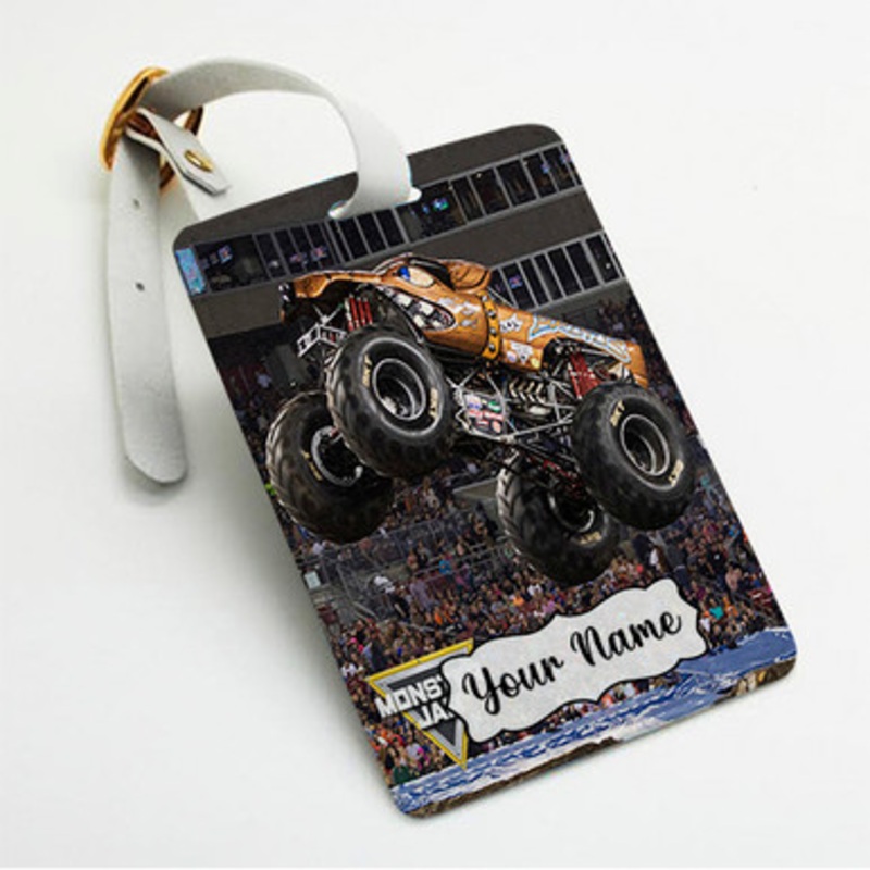 Pastele Brutus Monster Truck Custom Luggage Tags Personalized Name PU Leather Luggage Tag With Strap Awesome Baggage Hanging Suitcase Bag Tags Name ID Labels Travel Bag Accessories