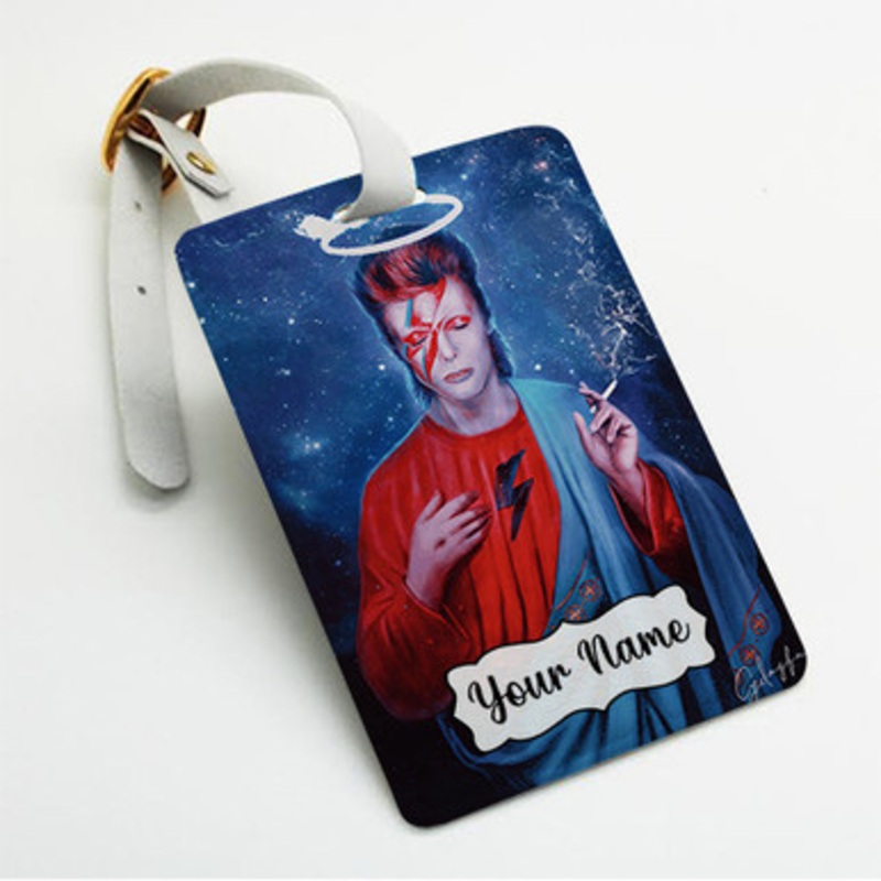 Pastele David Bowie RIP Custom Luggage Tags Personalized Name PU Leather Luggage Tag With Strap Awesome Baggage Hanging Suitcase Bag Tags Name ID Labels Travel Bag Accessories