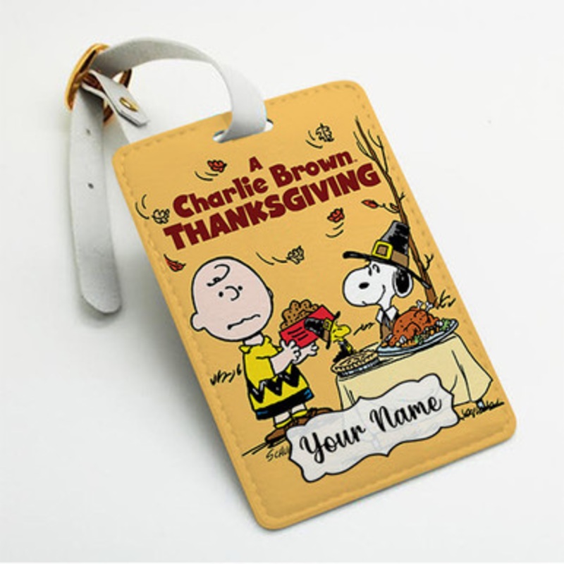Pastele A Charlie Brown Thanksgiving Custom Luggage Tags Personalized Name PU Leather Luggage Tag With Strap Awesome Baggage Hanging Suitcase Bag Tags Name ID Labels Travel Bag Accessories