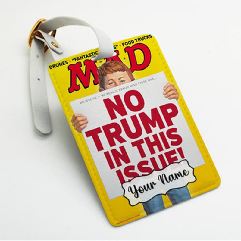 Pastele Alfred E Neuman No Trump Custom Luggage Tags Personalized Name PU Leather Luggage Tag With Strap Awesome Baggage Hanging Suitcase Bag Tags Name ID Labels Travel Bag Accessories