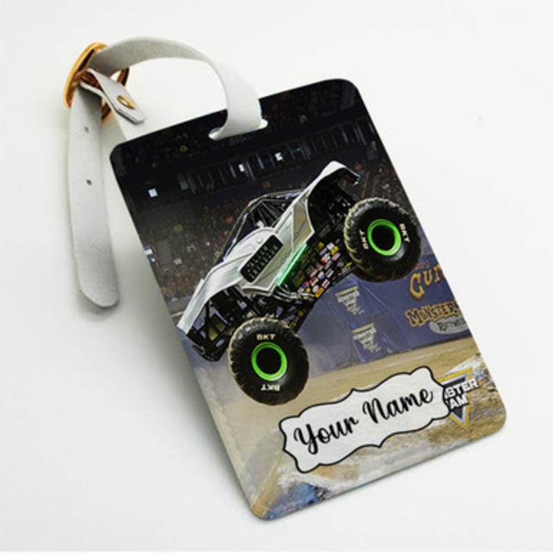 Pastele Alien Invasion Monster Truck Custom Luggage Tags Personalized Name PU Leather Luggage Tag With Strap Awesome Baggage Hanging Suitcase Bag Tags Name ID Labels Travel Bag Accessories