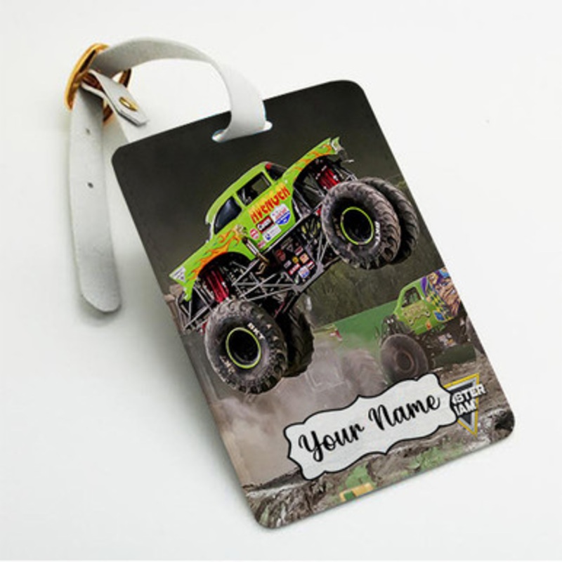 Pastele Avenger Monster Truck Custom Luggage Tags Personalized Name PU Leather Luggage Tag With Strap Awesome Baggage Hanging Suitcase Bag Tags Name ID Labels Travel Bag Accessories