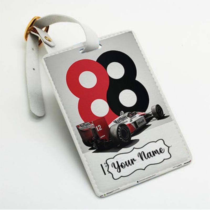 Pastele Ayrton Senna Mc Laren 88 Custom Luggage Tags Personalized Name PU Leather Luggage Tag With Strap Awesome Baggage Hanging Suitcase Bag Tags Name ID Labels Travel Bag Accessories