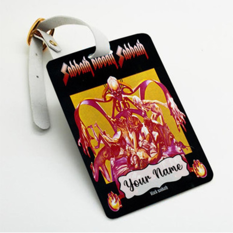 Pastele Black Sabbath Sabbath Bloody Sabbath Custom Luggage Tags Personalized Name PU Leather Luggage Tag With Strap Awesome Baggage Hanging Suitcase Bag Tags Name ID Labels Travel Bag Accessories