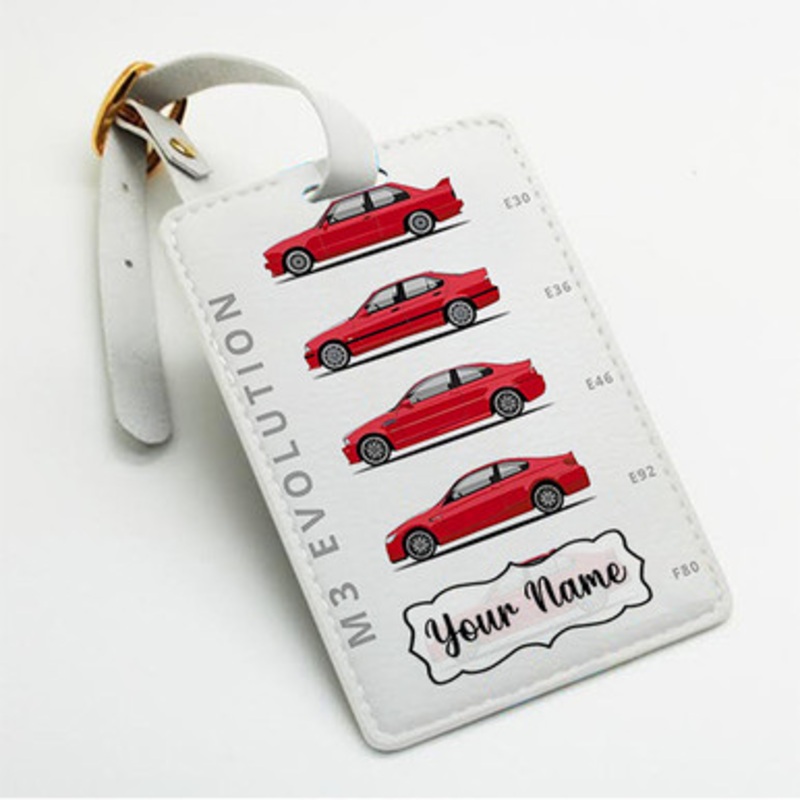Pastele BMW M3 Evolution Custom Luggage Tags Personalized Name PU Leather Luggage Tag With Strap Awesome Baggage Hanging Suitcase Bag Tags Name ID Labels Travel Bag Accessories