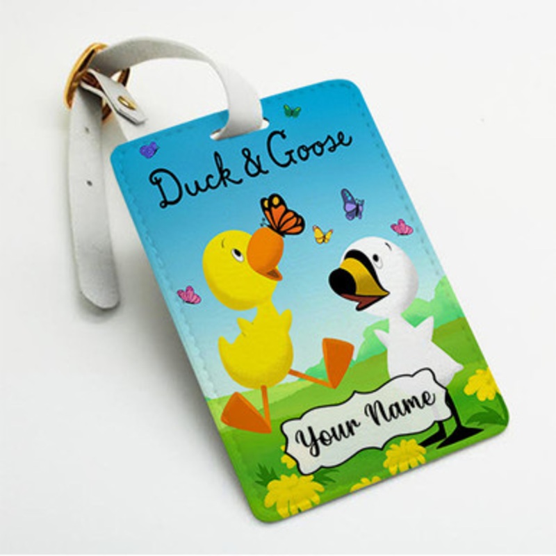 Pastele Duck Goose Custom Luggage Tags Personalized Name PU Leather Luggage Tag With Strap Awesome Baggage Hanging Suitcase Bag Tags Name ID Labels Travel Bag Accessories