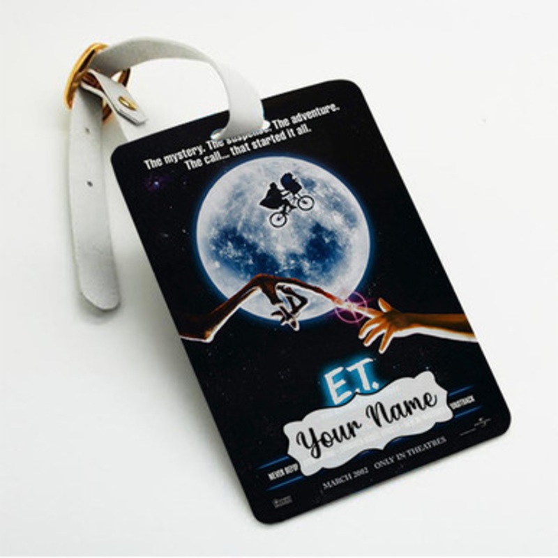 Pastele ET Poster Custom Luggage Tags Personalized Name PU Leather Luggage Tag With Strap Awesome Baggage Hanging Suitcase Bag Tags Name ID Labels Travel Bag Accessories